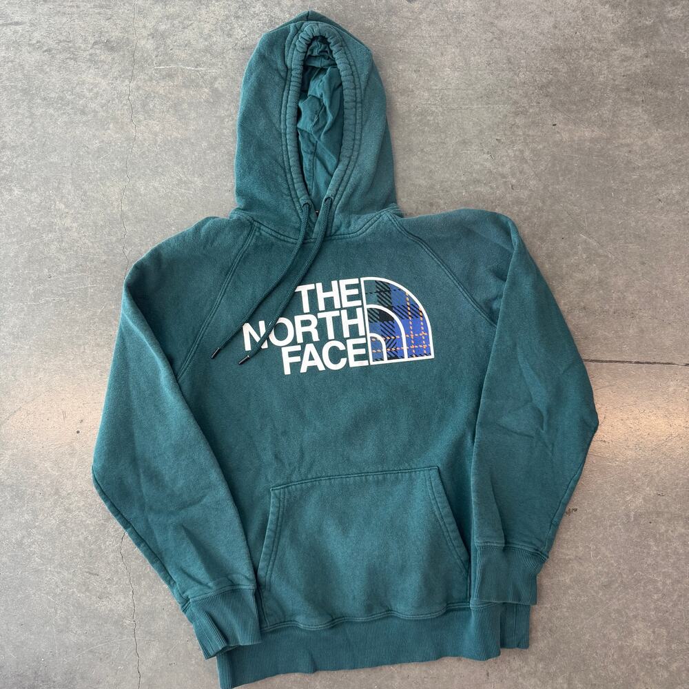 Vintage Y2K The North Face Logo Teal Graphic Hoodie Sweatshirt Pullover Women M